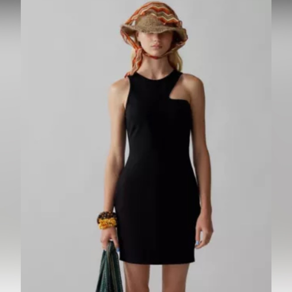 UO Victoria Asymmetrical Racerback Mini Dress size s in black